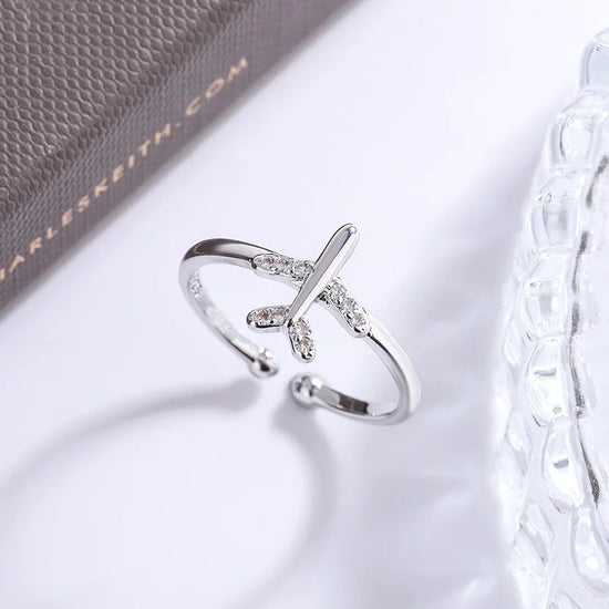 New Fashion Diamond Studded Zircon Airplane 925 Sterling Silver Jewelry Personality Opening Rings  R141