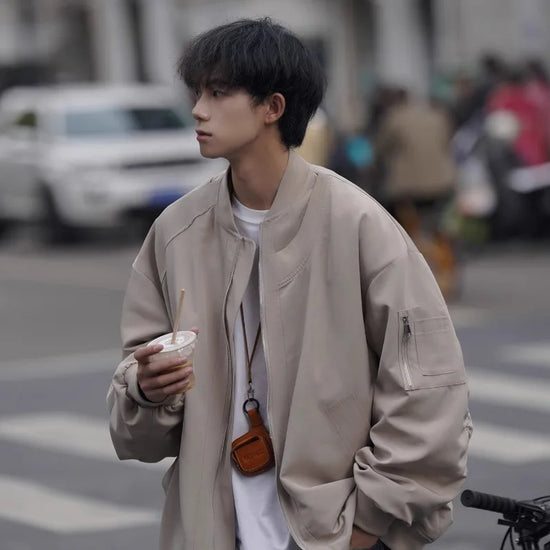 High Street Oversized Bomber Jacket Zip-Up Side Pocket Casual Streetwear Loose Fit Coat Versatile Super Popular Baseball Uniform