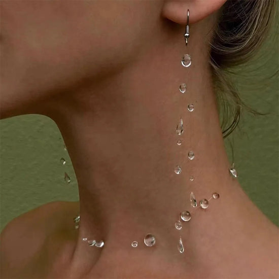 Minimalist Temperament Stereo Transparent Crystal Dewdrops Fairy Threadlet Necklace Tassel Earrings for Women Charm Jewelry Gift