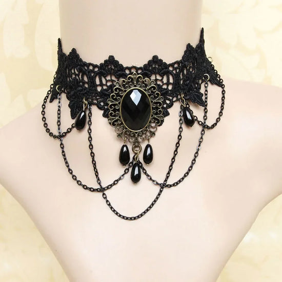 New Sexy Gothic Chokers Crystal Black Lace Neck Choker Necklace Vintage Victorian Women Chocker Steampunk Jewelry New Sexy Gothi