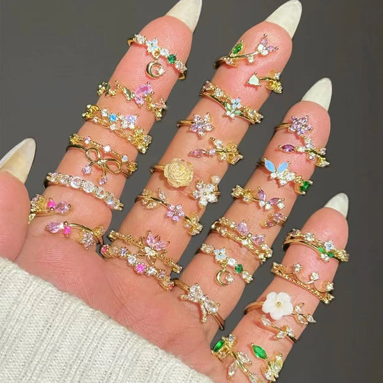 Sparkling Colorful Dazzling CZ Finger Flower Rings For Women Luxury Bow Pink Zircon Ring Wedding Jewelry For Wife & Girlfriend