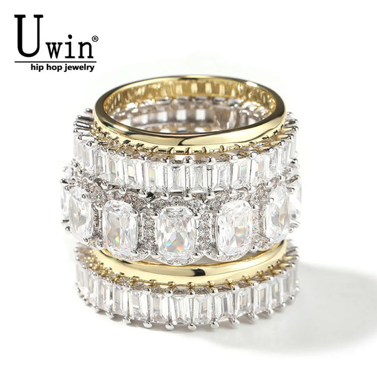 Uwin 5-piece Ring Set Baguette Rings For Women Stagger Full Iced Out New In Rings Jewelry