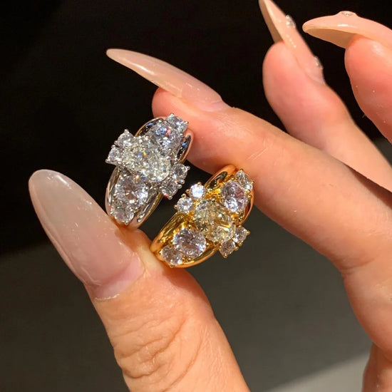 Gorgeous style sparkling diamond studded rings for women charms design light luxury geometric ring engagement jewelry gift