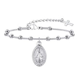 Rosary Bracelet for Women Girls, Gold Plated Stainless Steel Religious Cross and Virgin Mary Prayer Bracelets Gifts